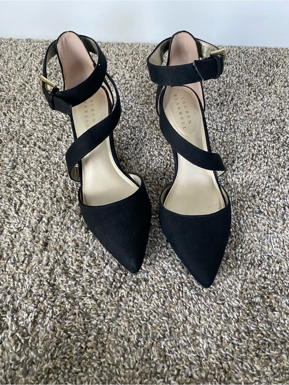 Lauren by Ralph Lauren Black Pointed Crisscross Ankle-Strap Heels